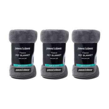 3PK Paws And Claws Pet Dog Cat Coral Fleece Blanket Dark Grey 130x100cm