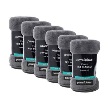 6PK Paws And Claws Pet Dog Cat Coral Fleece Blanket Dark Grey 130x100cm