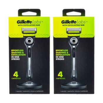 2PK Gillette Labs 5 Blade Razor W/ Handle, Magnetic Stand & 4 Cartridges Men's