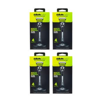 4PK Gillette Labs 5 Blade Razor W/ Handle, Magnetic Stand & 4 Cartridges Men's