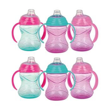 2x 3pc Nuby Clik-It 2 Handle Cup No-Spill Spout Kids Bottle 300ml Multicolour