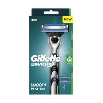Gillette Razor Mach 3+ Starter Kit W/ 3 Blades, 1 Handle & 2 Cartridges Silver