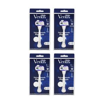 4PK Gillette Razor Venus Deluxe Smooth Platinum With 1 Handle Plus 2 Cartridges