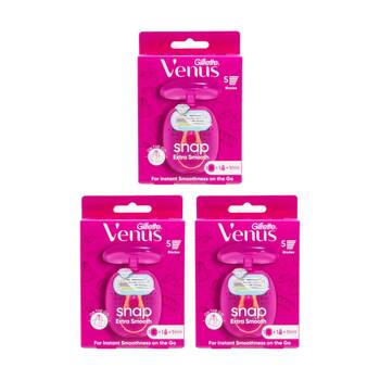 3PK Gillette Venus 5 Snap Extra Smooth Razor W/ Mini Handle & Travel Case