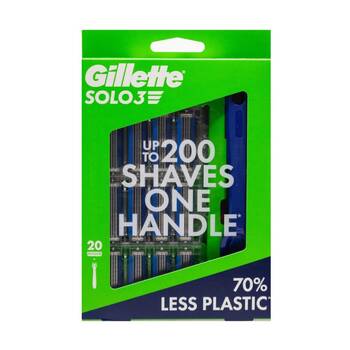 20pc Gillette Solo3 Disposable Shaving Razors W/ Reusable Handle Blue