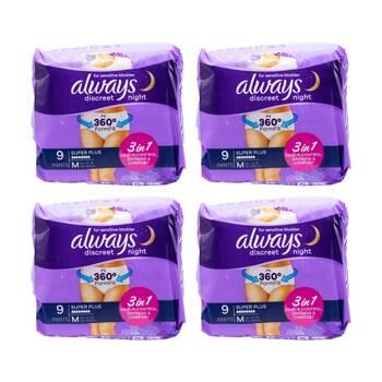 4x 9pc Always Discreet 3-In-1 Sensitive Bladder Super Plus Pants AU 10-16 Medium