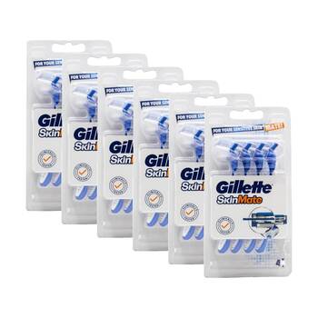 6x 4pc Gillette SkinMate Sensitive Skin Mens Disposable Razors Blue/White