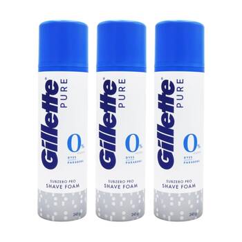 3PK Gillette Pure Shave Foam Subzero Pro Razor Shaving Needs Care Product 245g