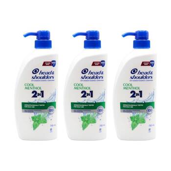 3PK Head & Shoulders Cool Menthol 2 In 1 Shampoo Conditioner 750ml