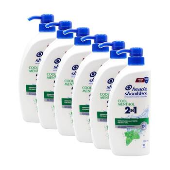 6PK Head & Shoulders Cool Menthol 2 In 1 Shampoo Conditioner 750ml