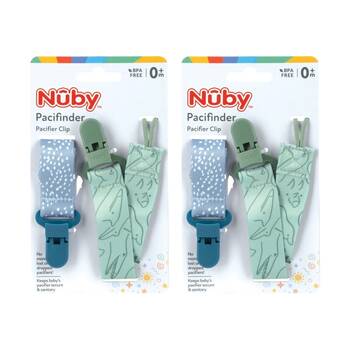 2x 2pc Nuby Pacifinder Dummy Clips Baby Accessories Dot/Dino Pattern 0m+