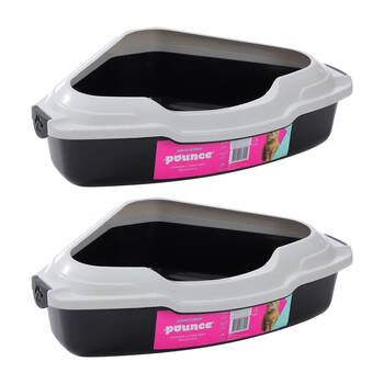 2PK Paws And Claws Pounce Corner Pet/Cat Litter Tray W/ Rim 56x43x14cm