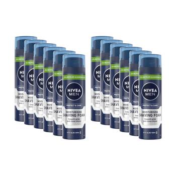 12PK Nivea Men Shaving Foam Protect And Care Moisturising With Aloe Vera 200mL