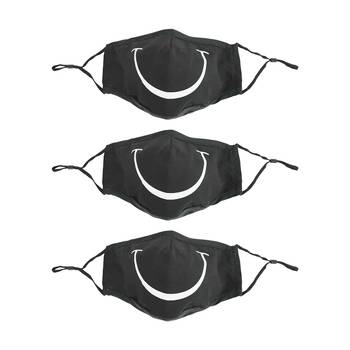3PK Annabel Trends Reusable Smile Face Mask W/ Adjustable Ear Straps Black