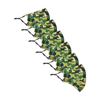 6PK Annabel Trends Kids Reusable Face Mask W/ Adjustable Ear Straps Green Camo
