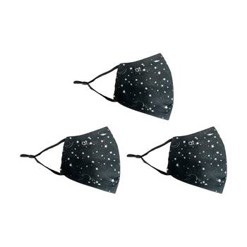 3PK Annabel Trends Reusable Face Mask W/ Adjustable Ear Straps Black Space