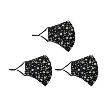 3PK Annabel Trends Reusable Face Mask W/ Adjustable Ear Straps Black Daisy Print