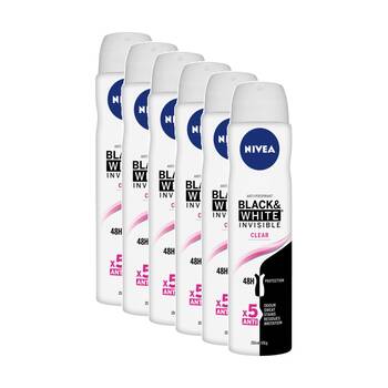 6PK Nivea Women's Antiperspirant Deodorant Aerosol 250mL Invisible Blk & Wh