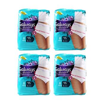 4x 8pc Always Discreet Rapid Dry Underwear Plus Set EU 44-54 UK 16-22 Large