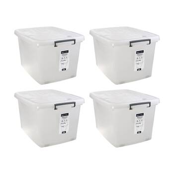 4x Boxsweden Heavy Duty Organisation Storage Box W/ Wheels White 55L