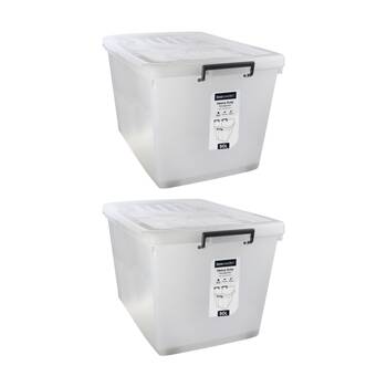 2x Boxsweden Heavy Duty Organisation Storage Box W/ Wheels Clear 90L