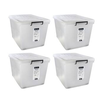 4x Boxsweden Heavy Duty Organisation Storage Box W/ Wheels Clear 90L