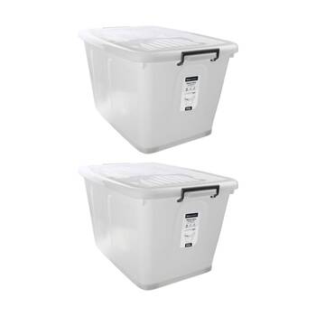 2x Boxsweden Heavy Duty Organisation Storage Box W/ Wheels White 110L