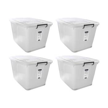 4x Boxsweden Heavy Duty Organisation Storage Box W/ Wheels White 110L