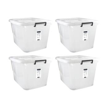 4x Boxsweden Heavy Duty Organisation Storage Box W/ Wheels White 130L