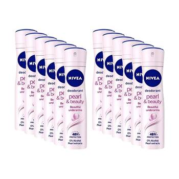 12PK Nivea Women's Deodorant Aerosol 48hr Protection 250mL Pearl & Beauty