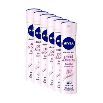 6PK Nivea Women's Deodorant Aerosol 48hr Protection 250mL Pearl & Beauty