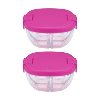 2PK Yumbox Kids 3 Compartment Snack Bowl Container Raspberry Pink 384ml