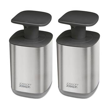 2PK Joseph Joseph Presto Steel Soap Dispenser Grey 350ml Easy-Push Pump