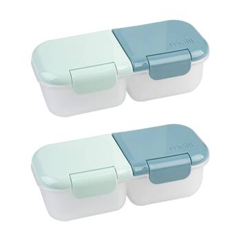 2PK Melii 2 Compartment Leakproof Hinged-Lid Snack Container Blue Mint 480ml