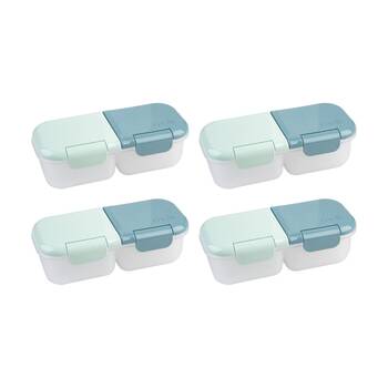 4PK Melii 2 Compartment Leakproof Hinged-Lid Snack Container Blue Mint 480ml