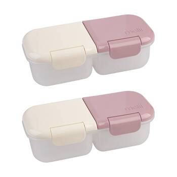 2PK Melii 2 Compartment Leakproof Hinged-Lid Snack Container Pink Ivory 480ml