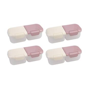 4PK Melii 2 Compartment Leakproof Hinged-Lid Snack Container Pink Ivory 480ml