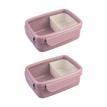 2PK Melii Bento Lunch Box Container W/ Removable Insert Pink Ivory 880ml