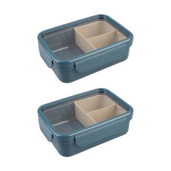2PK Melii 3 Compartment Bento Lunch Box W/ Removable Insert Blue Mint 1.25L