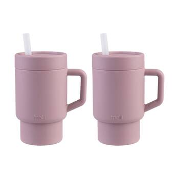 2PK Melii Silicone Toddler Easy-Grip Handle Tumbler With Straw Pink 265ml