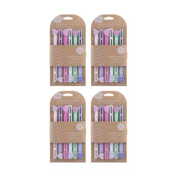 4x 6pc Melii Silicone Wrap Bands Flower Heart Rainbow Design Set Multicolour