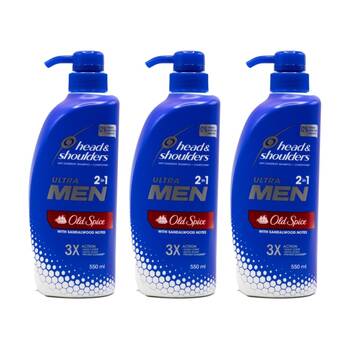 3PK Head & Shoulders Ultra Men 2 In 1 Anti Dandruff Shampoo Conditioner 550ml