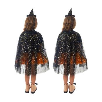 2PK Rubies Witch Black & Gold Star Cape Child Costume Accessory 75cm