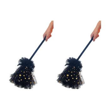 2PK Rubies Witch Black & Gold Star Broom Child Costume Dress Up Party Accessory