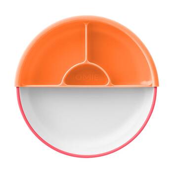 2pc Omie Toddler Plate Easy Scoop Edge W/ Divider Pink/Orange 7.5cm Diameter