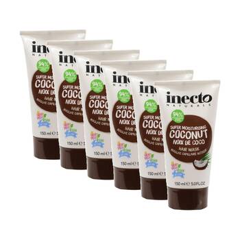 6PK Inecto Naturals Moisturising Vegan Coconut Oil Hair Mask For Dry 150mL