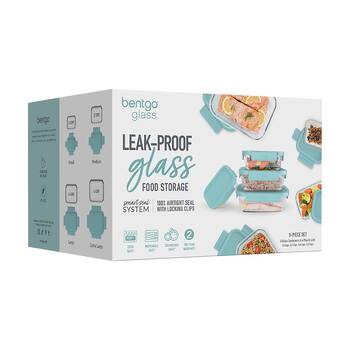 4pc Bentgo Rectangle Leakproof Glass Food Container With Lids Set Soft Aqua