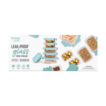 6pc Bentgo Rectangle Leakproof Glass Food Container With Lids Set Soft Aqua