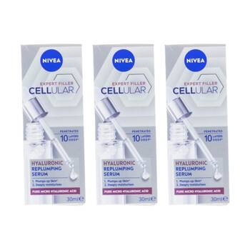 3PK Nivea Anti-Ageing Hyaluronic Replumping Serum Expert Filler Cellular 30ml