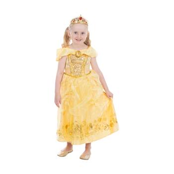 Rubies Belle Deluxe Costume Kids Yellow Princess Dress Cape Tiara 3-4y